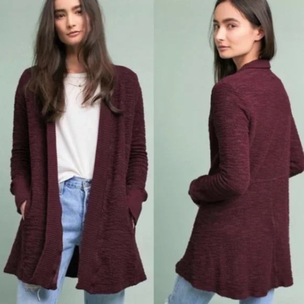 Anthropologie t.la Almandine Textured Cardigan Open Sweater Women’s Large‎ NWT